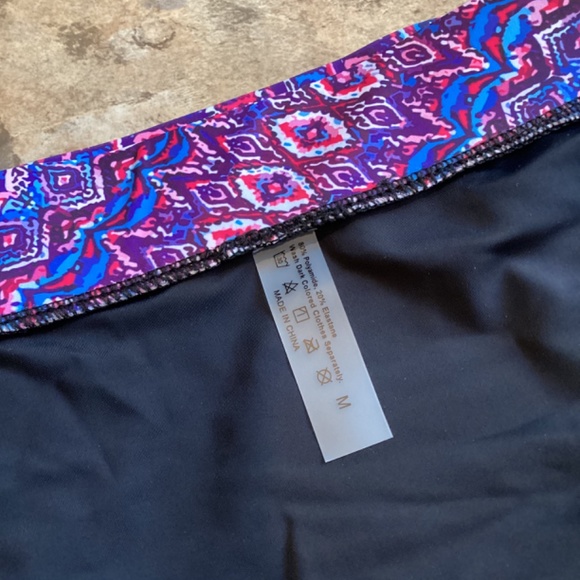 Boho Black Purple Pink Printed High Waist Bikini Swim Bottoms * Medium * NEW - Picture 4 of 7